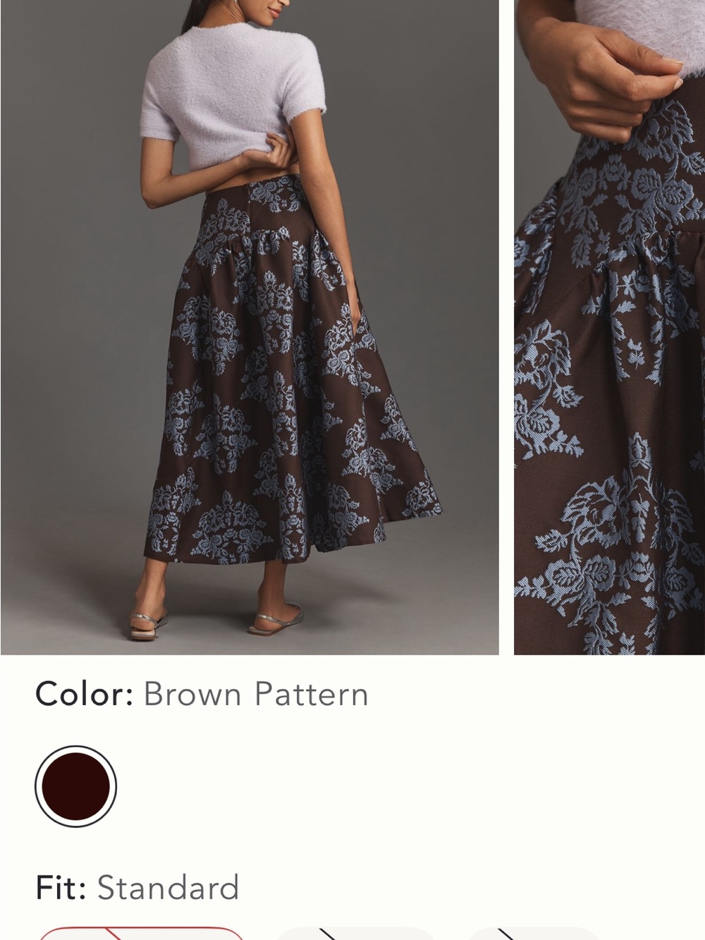 NWT By Anthropologie Brocade Midi Skirt Brown Blue Floral Size 4